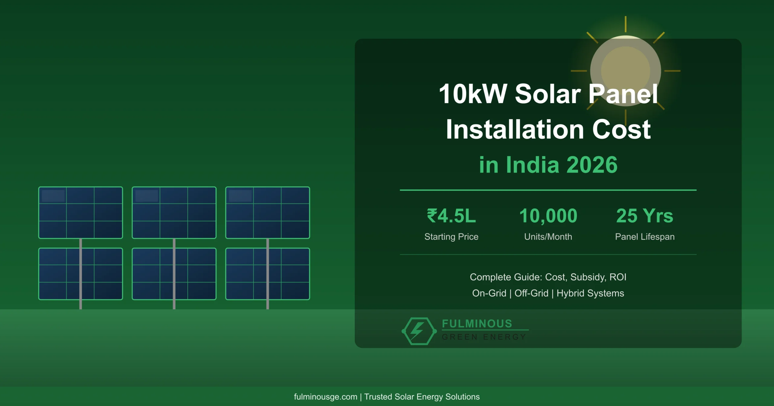 cost of 10kw solar panel installation in india 2026 - Fulminous Green Energy