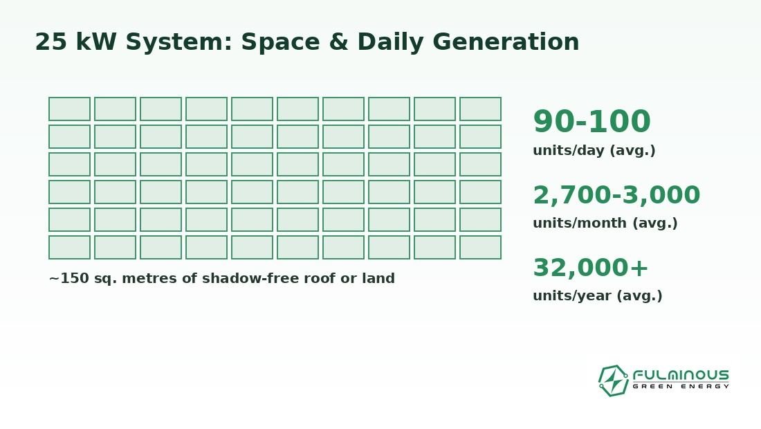 25 kW Solar System Generation and Space Requirement 25 kW solar system daily generation and roof space required India