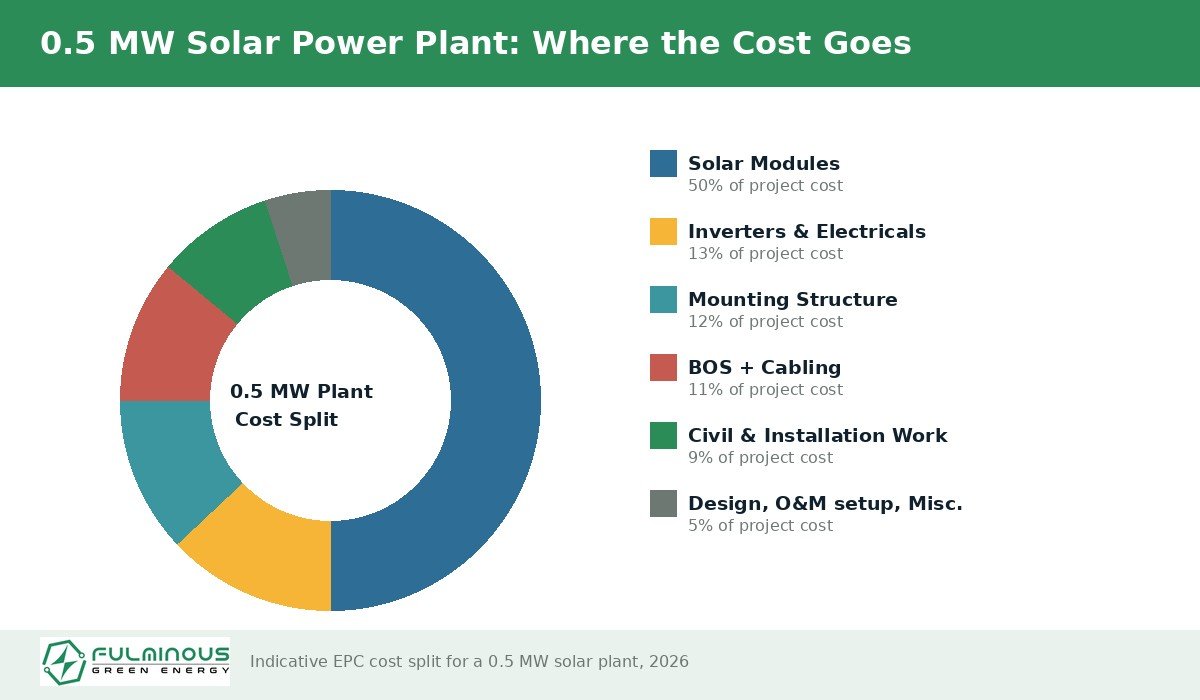0.5 MW solar plant cost breakdown by component 2026