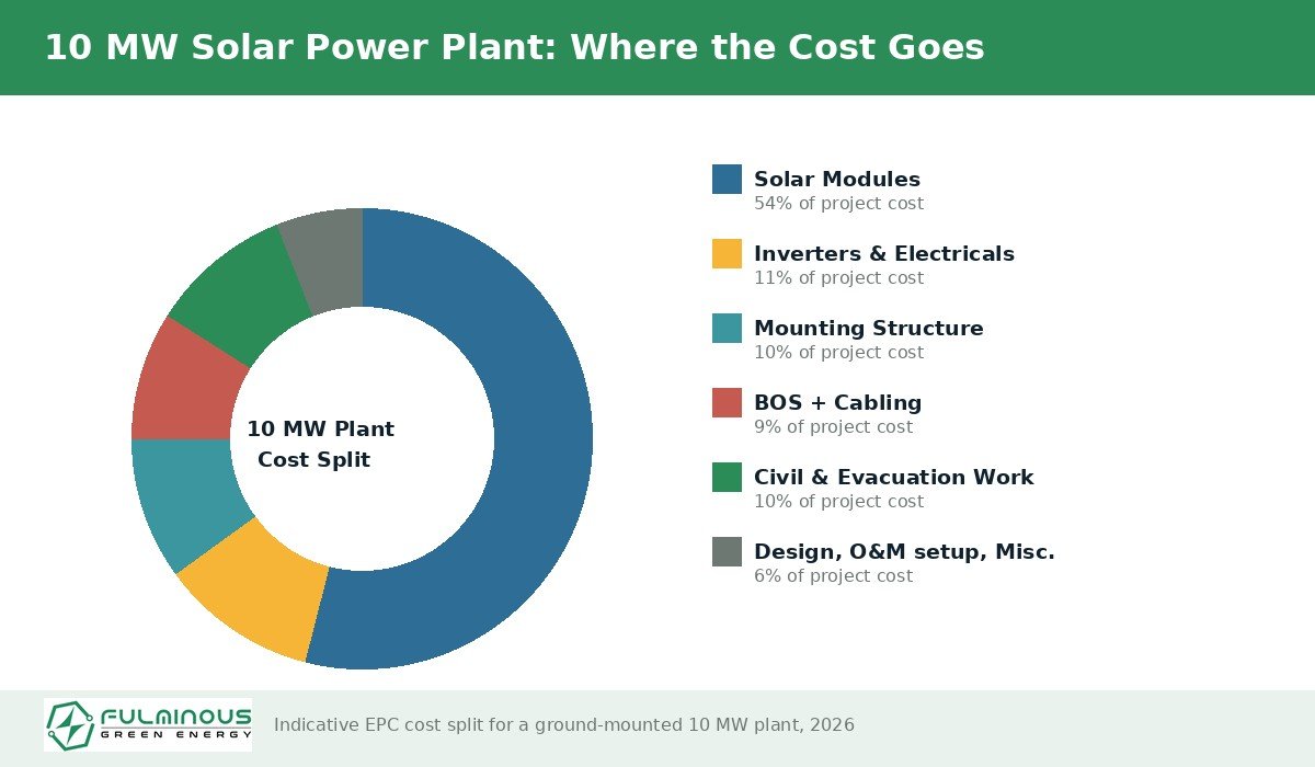 10 MW solar plant cost breakdown by component 2026