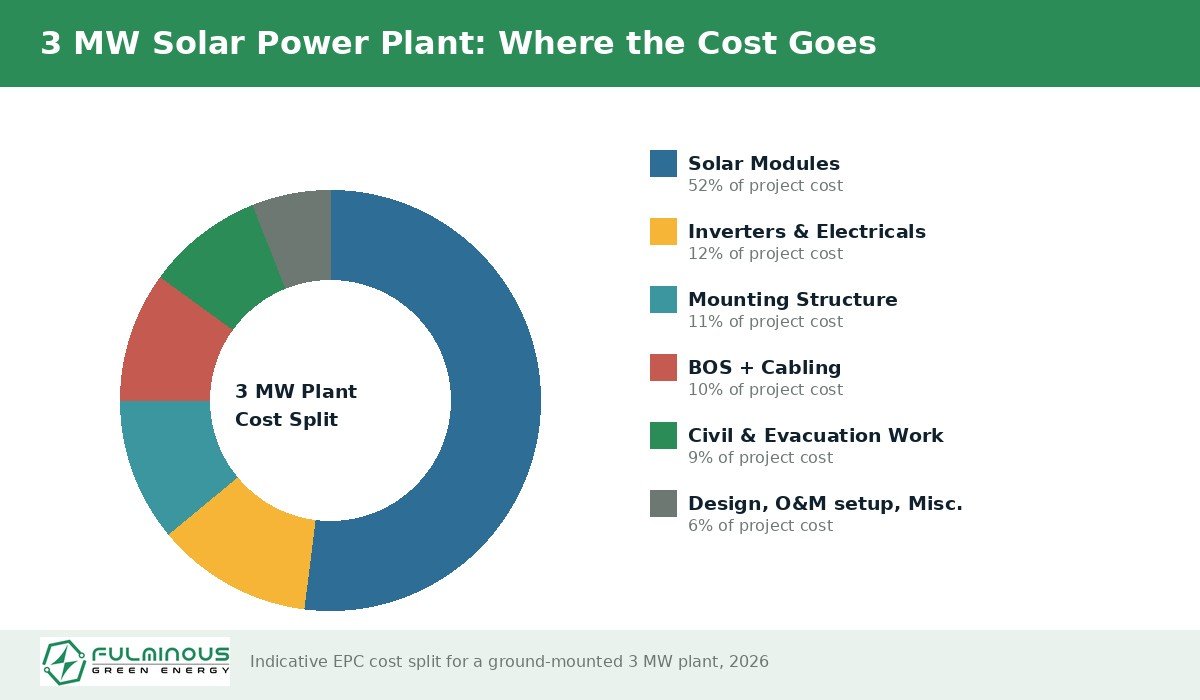 3 MW solar plant cost breakdown by component 2026