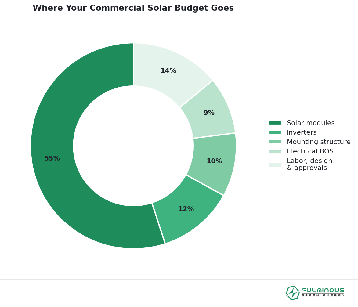 commercial solar cost breakdown modules inverter labor India