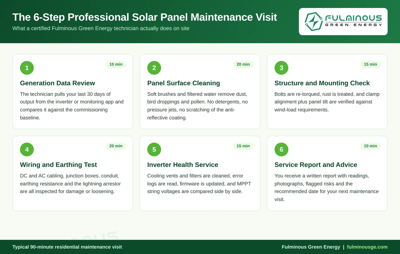 professional solar panel maintenance process steps by Fulminous Green Energy