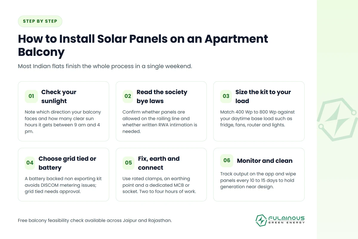 Six steps to install solar panels for apartment balcony systems in an Indian flat